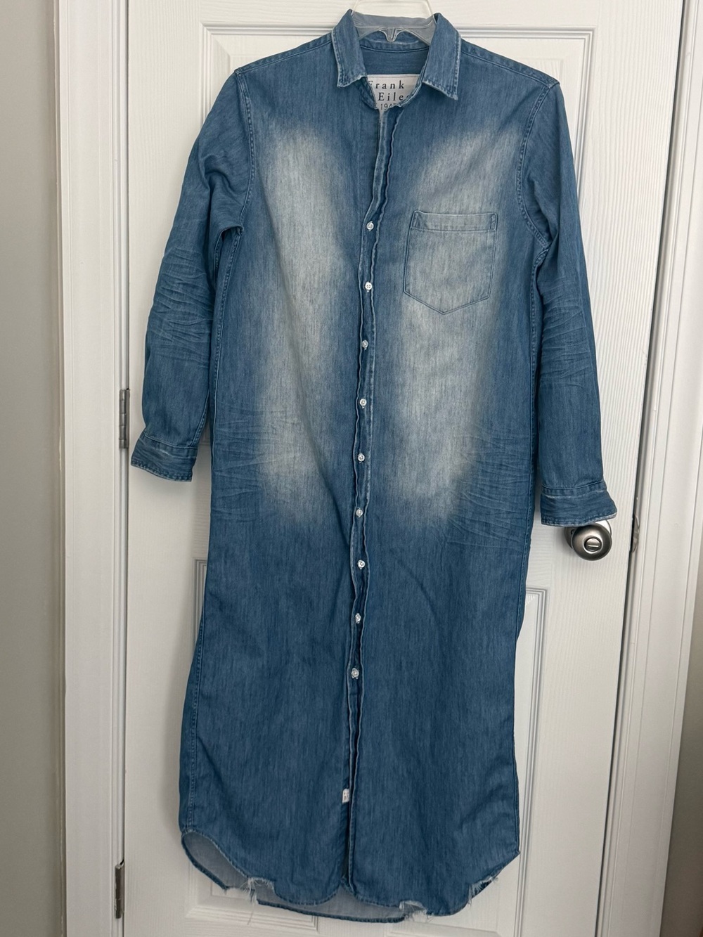 Frank & Eileen Rory Distressed Long Line Denim Stonewashed Maxi Shirt Dress M
